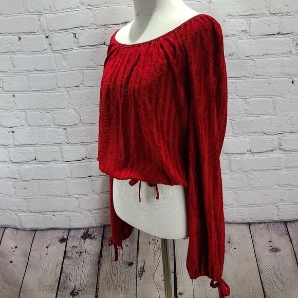 Vintage Red Long Sleeve Tie up crop top - Picture 5 of 13